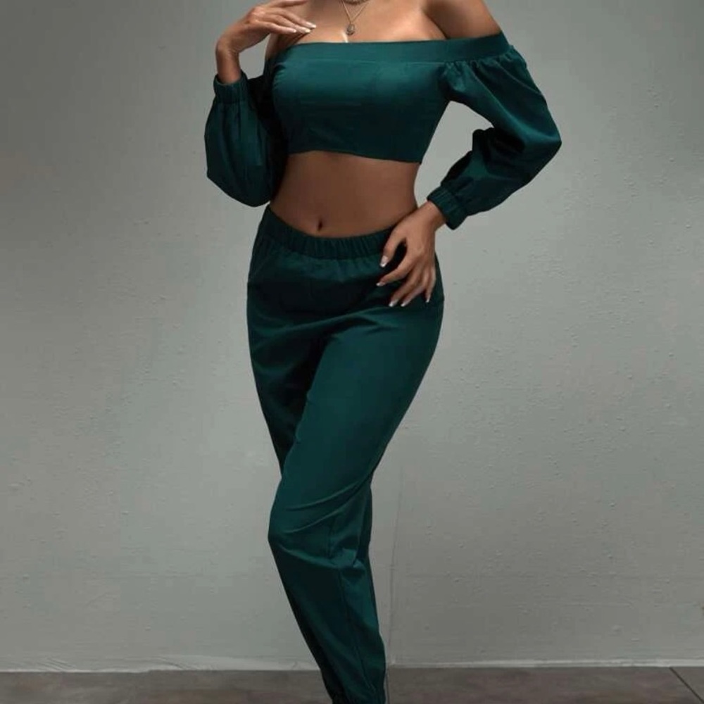 SHEIN off shoulder crop top and pants